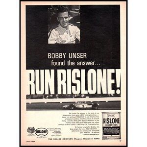 1968 Rislone Bobby Unser Photo Racing Motor Oil Vintage Print Ad Wall Art Decor